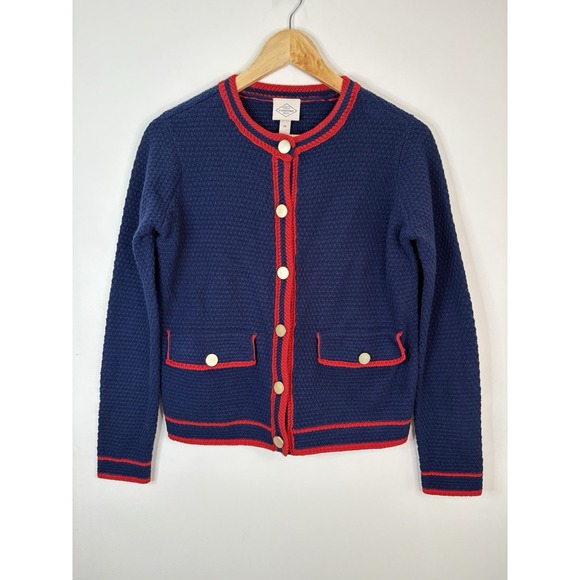 St. John's Bay Sweaters - St. John's Bay Women's Sz XS Blue/Red Cardigan Crew Neck Long Sleeve Button Up